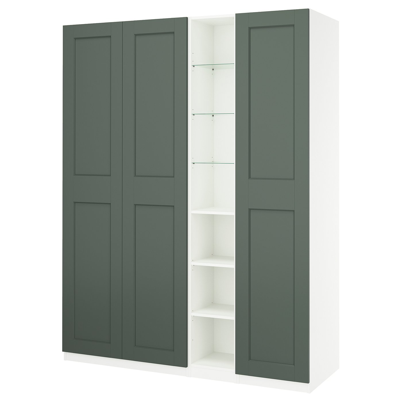 PAX / GRIMO wardrobe combination, white grey-green/white, 185x60x236 cm