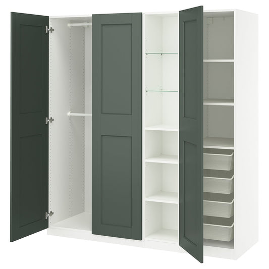 PAX / GRIMO wardrobe combination, white grey-green/white, 185.0x201.2x60.0 cm