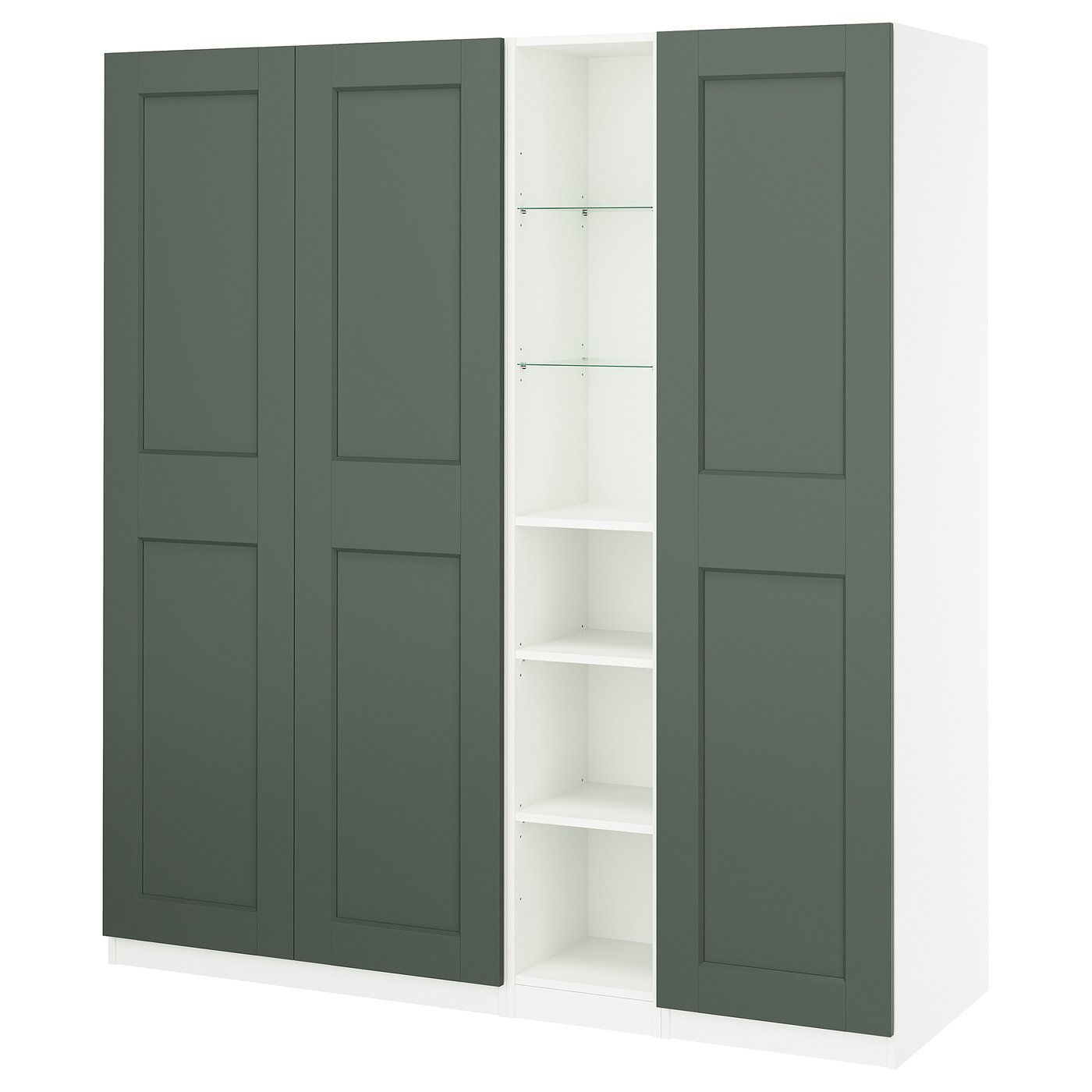 PAX / GRIMO wardrobe combination, white grey-green/white, 185x60x201 cm