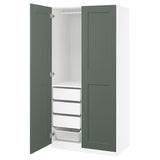 PAX / GRIMO wardrobe combination, white/grey-green, 100x60x201 cm