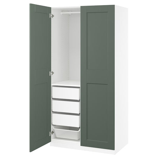 PAX / GRIMO - Wardrobe combination, white/grey-green,100x60x201 cm