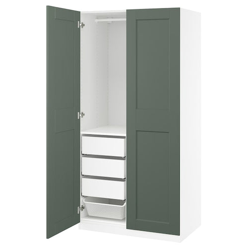 PAX / GRIMO - Wardrobe combination, white/grey-green,100x60x201 cm