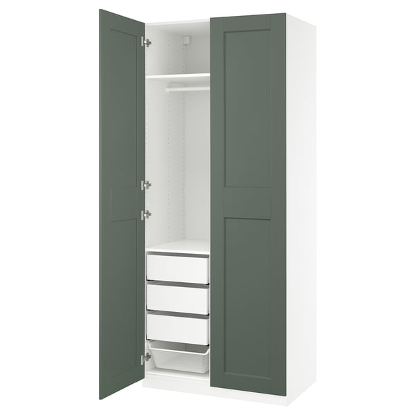 PAX / GRIMO - Wardrobe combination, white/grey-green,100x60x236 cm
