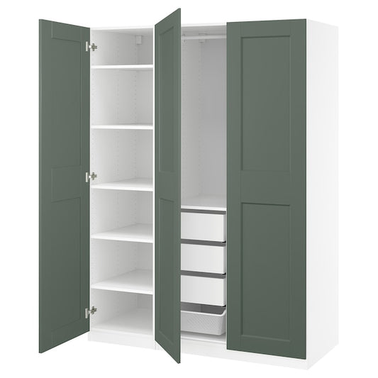 PAX / GRIMO - Wardrobe combination, white/grey-green,150x60x201 cm