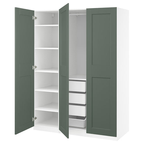 PAX / GRIMO - Wardrobe combination, white/grey-green,150x60x201 cm