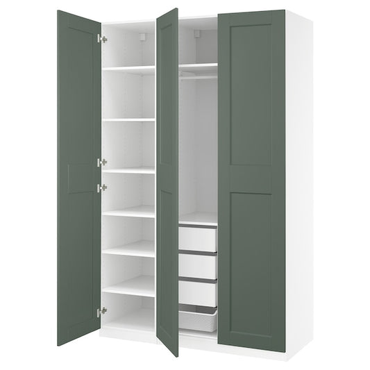 PAX / GRIMO - Wardrobe combination, white/grey-green,150x60x236 cm