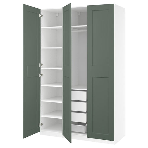 PAX / GRIMO - Wardrobe combination, white/grey-green,150x60x236 cm