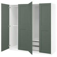 PAX / GRIMO wardrobe combination, white/grey-green, 200x60x201 cm