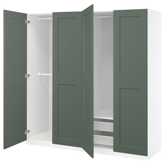PAX / GRIMO - Wardrobe combination, white/grey-green,200x60x201 cm