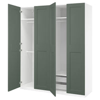 PAX / GRIMO wardrobe combination, white/grey-green, 200x60x236 cm