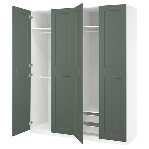 PAX / GRIMO - Wardrobe combination, white/grey-green,200x60x236 cm