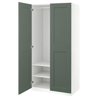 PAX / GRIMO wardrobe combination, white/grey-green, 100x60x201 cm