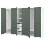 PAX / GRIMO wardrobe combination, white/grey-green, 300x60x201 cm