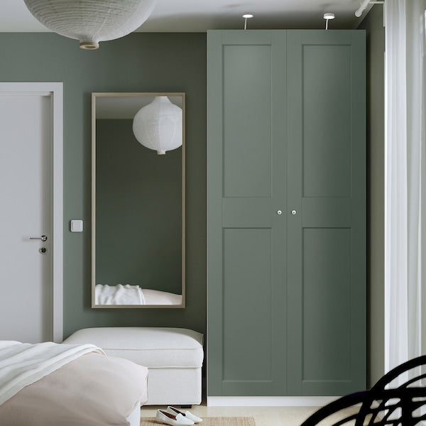PAX / GRIMO wardrobe combination, white/grey-green, 100x60x236 cm