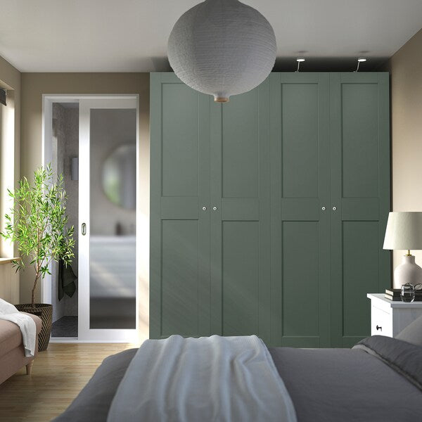 PAX / GRIMO wardrobe combination, white/grey-green, 200x60x236 cm