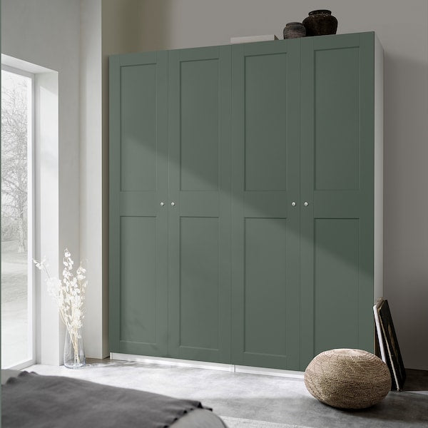 PAX / GRIMO wardrobe combination, white/grey-green, 200x60x236 cm