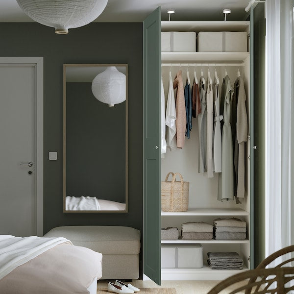 PAX / GRIMO wardrobe combination, white/grey-green, 100x60x236 cm