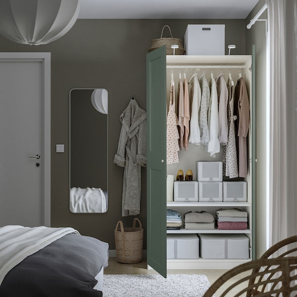PAX / GRIMO wardrobe combination, white/grey-green, 100x60x201 cm