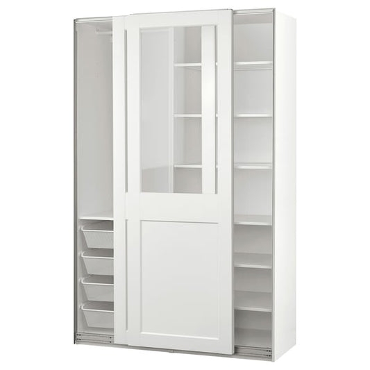 PAX / GRIMO - Wardrobe combination, white/transparent glass white,150x66x236 cm