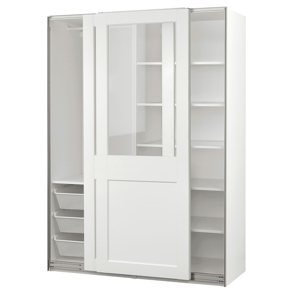 PAX / GRIMO - Wardrobe combination, white/transparent glass white,150x66x201 cm