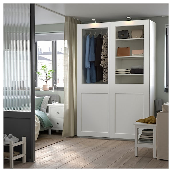 PAX / GRIMO - Wardrobe combination, white/transparent glass white,150x66x236 cm