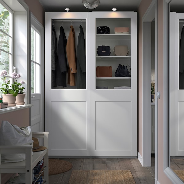 PAX / GRIMO - Wardrobe combination, white/transparent glass white,150x66x236 cm