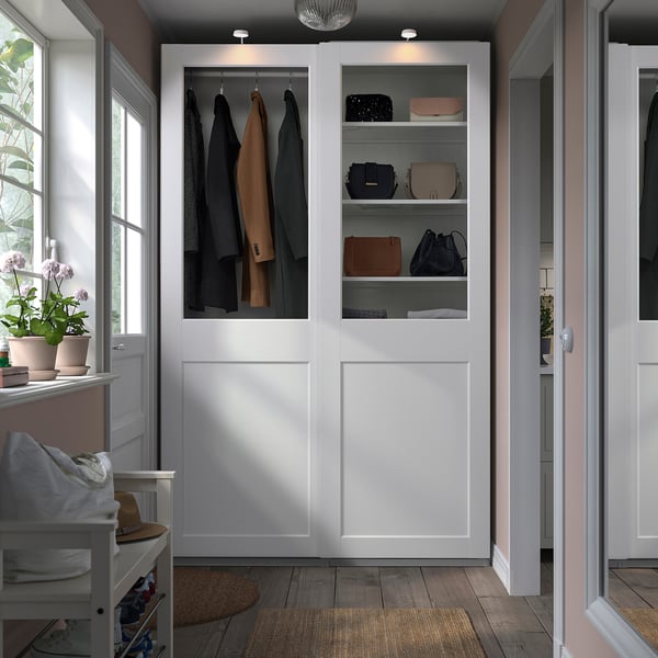 PAX / GRIMO - Wardrobe combination, white/transparent glass white,150x66x236 cm