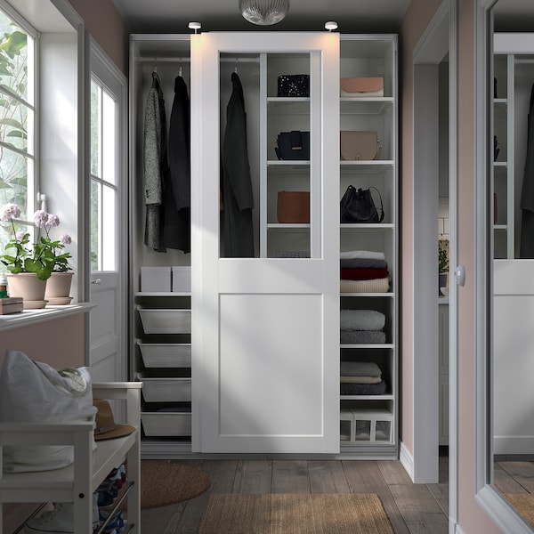 PAX / GRIMO - Wardrobe combination, white/transparent glass white,150x66x236 cm