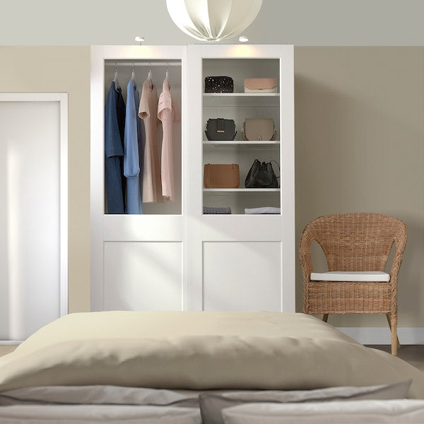 PAX / GRIMO - Wardrobe combination, white/transparent glass white,150x66x236 cm