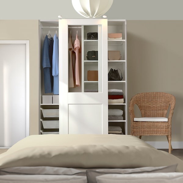 PAX / GRIMO - Wardrobe combination, white/transparent glass white,150x66x236 cm