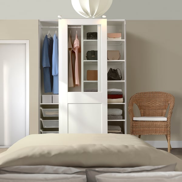 PAX / GRIMO - Wardrobe combination, white/transparent glass white,150x66x236 cm