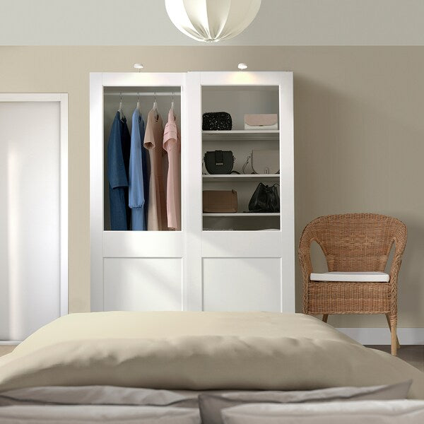 PAX / GRIMO - Wardrobe combination, white/transparent glass white,150x66x201 cm