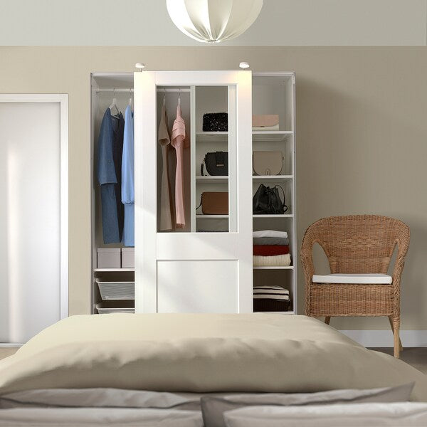 PAX / GRIMO - Wardrobe combination, white/transparent glass white,150x66x201 cm