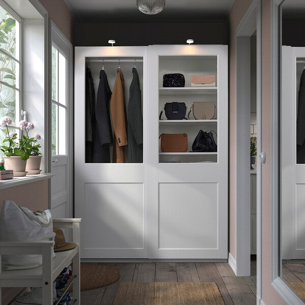 PAX / GRIMO - Wardrobe combination, white/transparent glass white,150x66x201 cm