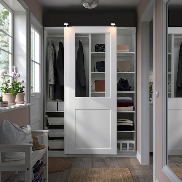 PAX / GRIMO - Wardrobe combination, white/transparent glass white,150x66x201 cm