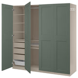 PAX / GRIMO wardrobe combination, grey-beige/grey-green, 200x60x201 cm
