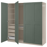 PAX / GRIMO wardrobe combination, grey-beige/grey-green, 200x60x201 cm