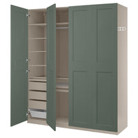 PAX / GRIMO wardrobe combination, grey-beige/grey-green, 200x60x236 cm