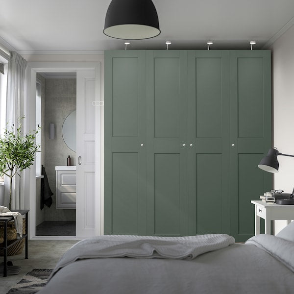 PAX / GRIMO wardrobe combination, grey-beige/grey-green, 200x60x236 cm