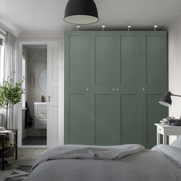PAX / GRIMO wardrobe combination, grey-beige/grey-green, 200x60x236 cm