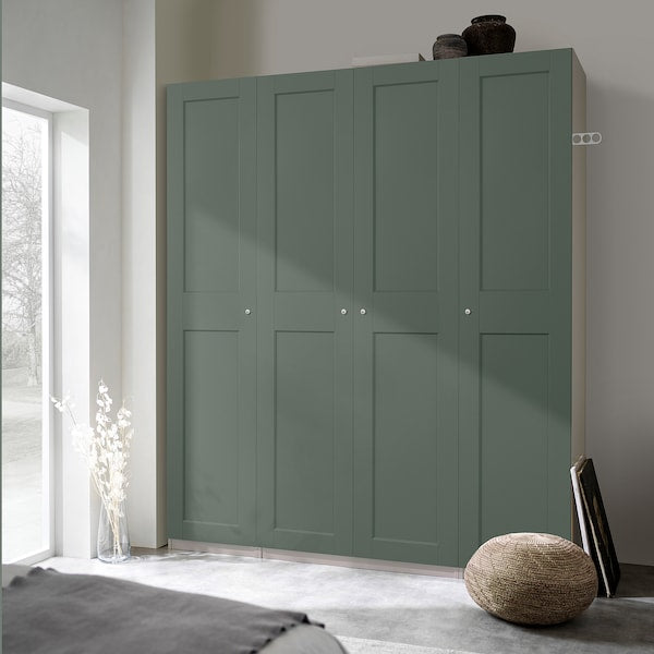 PAX / GRIMO wardrobe combination, grey-beige/grey-green, 200x60x236 cm