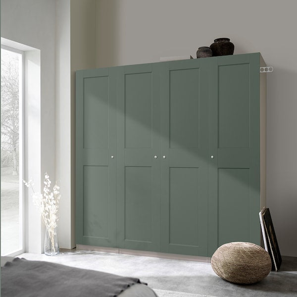 PAX / GRIMO wardrobe combination, grey-beige/grey-green, 200x60x201 cm