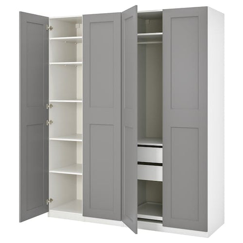 PAX / GRIMO wardrobe combination, white/grey, 200x60x236 cm
