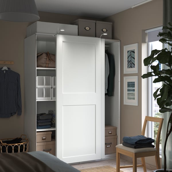 PAX / GRIMO wardrobe, white/white, 150x66x201 cm