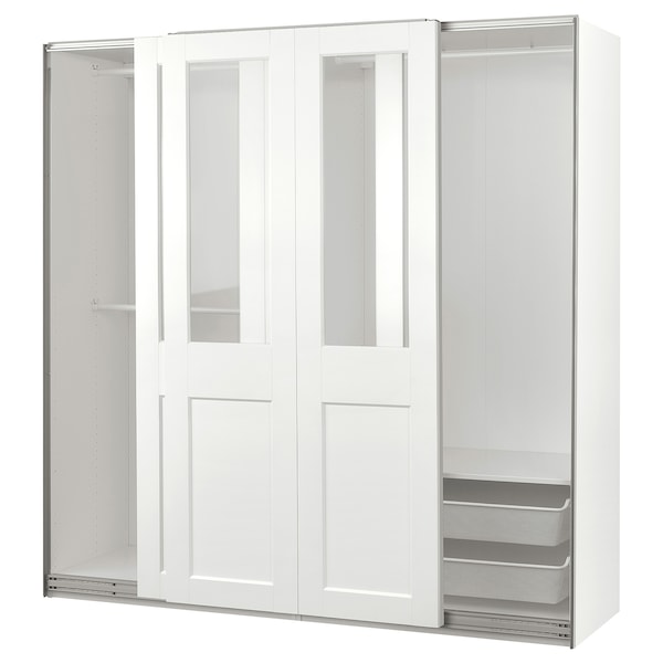 PAX / GRIMO - Wardrobe with sliding doors, white/transparent glass white,200x66x201 cm