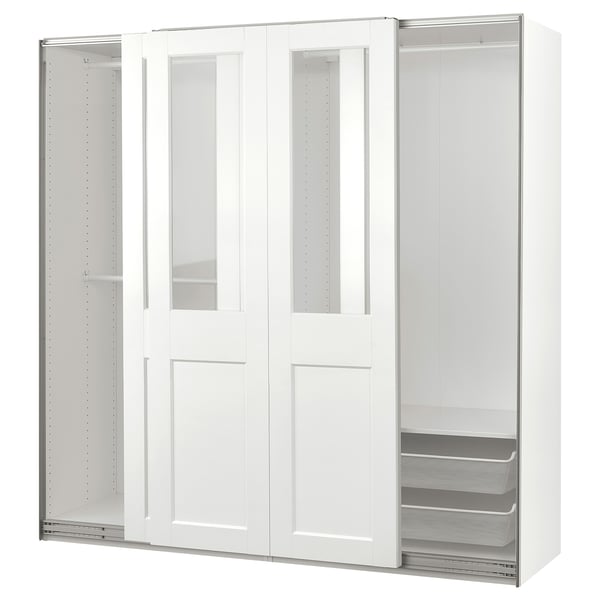 PAX / GRIMO - Wardrobe with sliding doors, white/transparent glass white,200x66x201 cm