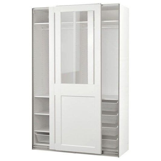 Ikea PAX / GRIMO - Wardrobe with sliding doors, white/transparent glass white,150x66x236 cm