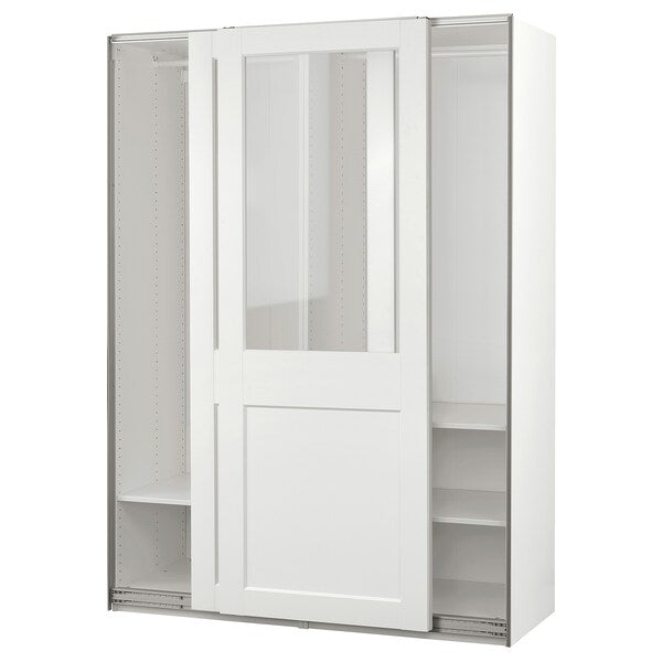 PAX / GRIMO - Wardrobe with sliding doors, white/transparent glass white,150x66x201 cm