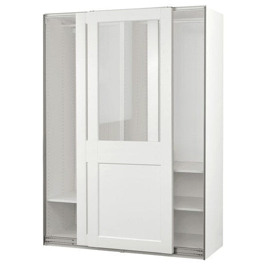 Ikea PAX / GRIMO - Wardrobe with sliding doors, white/transparent glass white,150x66x201 cm