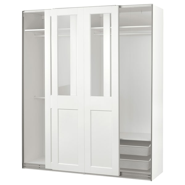 PAX / GRIMO - Wardrobe with sliding doors, white/transparent glass white,200x66x236 cm